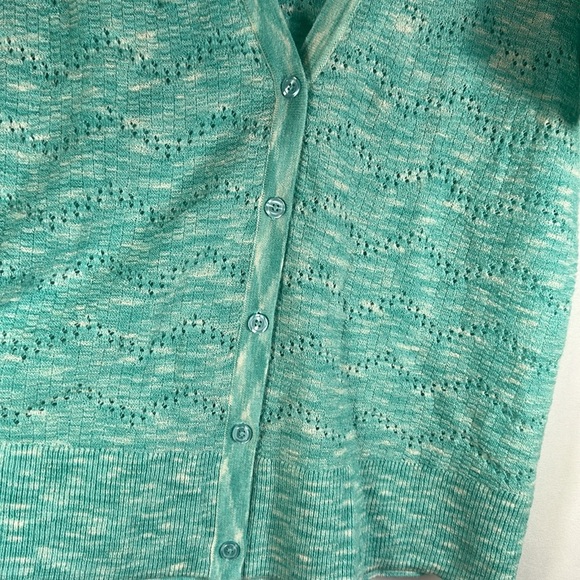 Torrid Light Blue Pointelle V Neck Short Sleeve Button Up Knit Cardigan - Picture 4 of 6